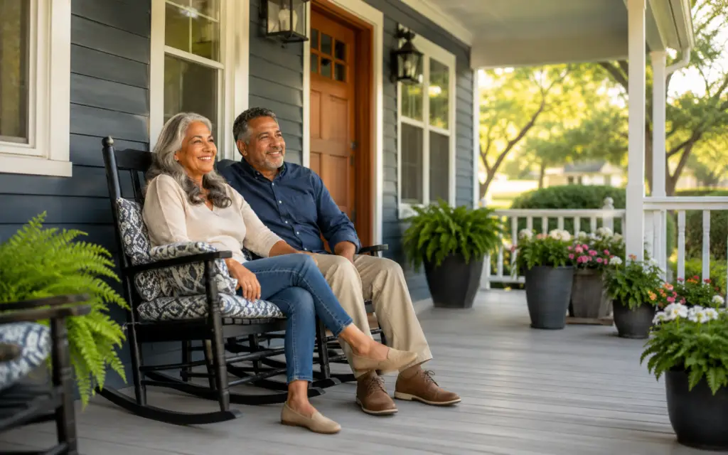Couple relaxing on front porch
