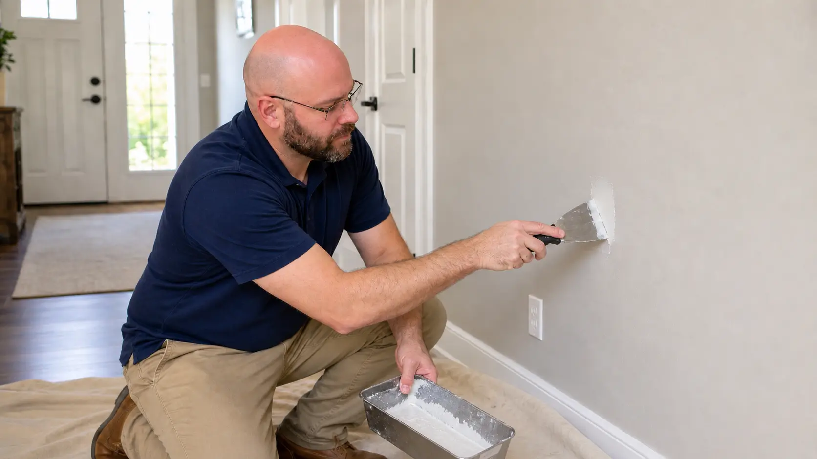 Handyman patching drywall